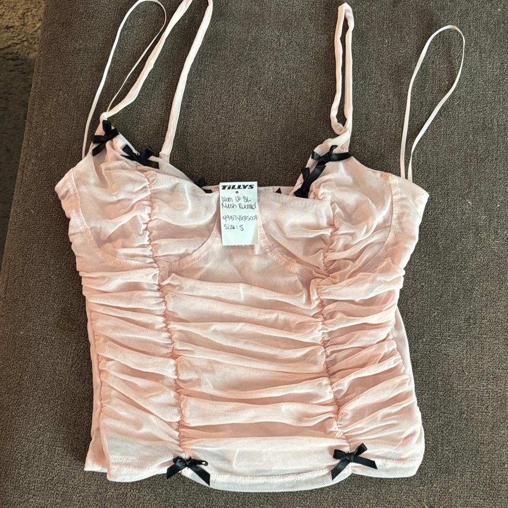 Pink Ruched Camisole with Black Accents